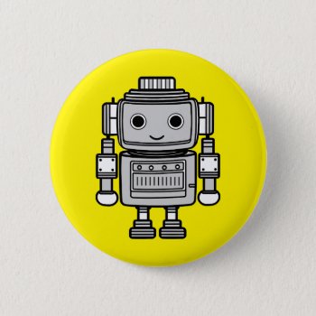 Happy Little Robot Cute Cartoon Smile Illustration Button by sirylok at Zazzle