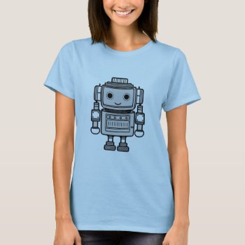 Happy Little Robot Cute Cartoon Smile Illustration T-shirt by sirylok at Zazzle