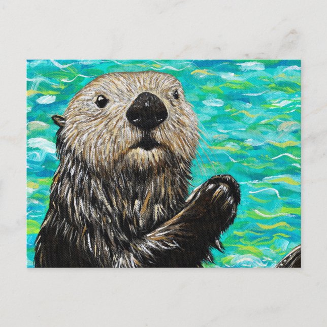 Happy Little Sea Otter Painting Postcard (Front)