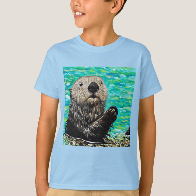 Happy Little Sea Otter Painting T-Shirt (Front)