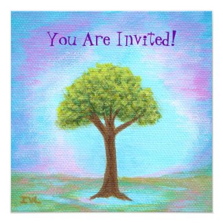Happy Little Tree Whimsical Landscape Art Blue Card