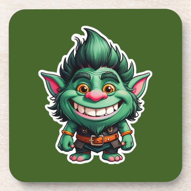 Happy Little Troll Chibi illustration Beverage Coaster (Front)