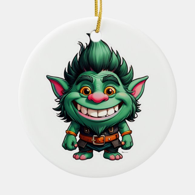 Happy Little Troll Chibi illustration Ceramic Ornament (Front)