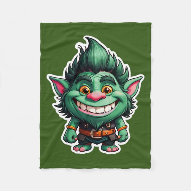 Happy Little Troll Chibi illustration Fleece Blanket (Front)