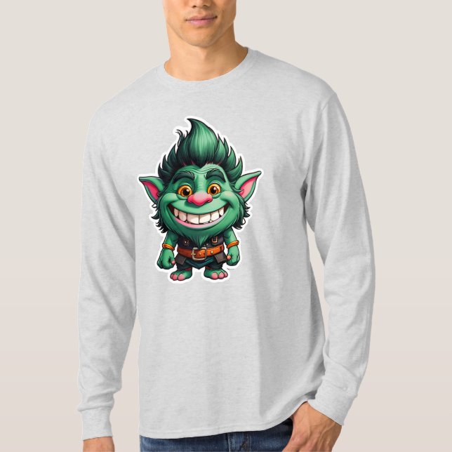 Happy Little Troll Chibi illustration Long Sleeve T-Shirt (Front)