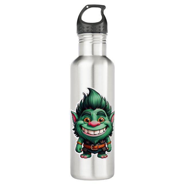 Happy Little Troll Chibi illustration  Stainless Steel Water Bottle (Front)