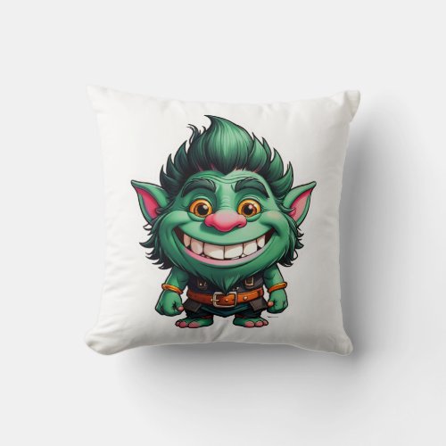 Happy Little Troll Chibi illustration Throw Pillow