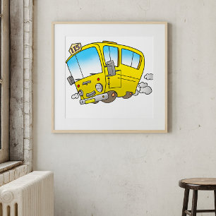 Happy Little Yellow School Bus Poster