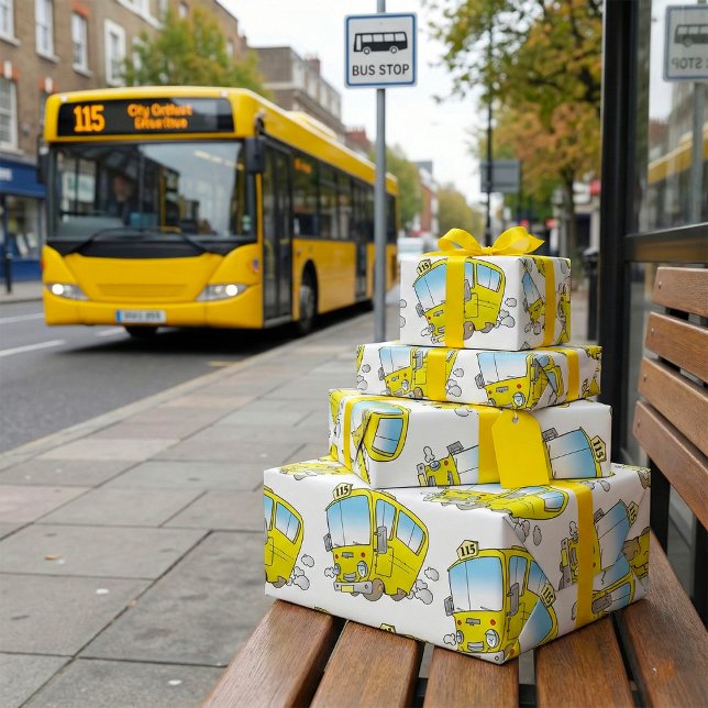 Happy Little Yellow School Bus Wrapping Paper (Creator Uploaded)