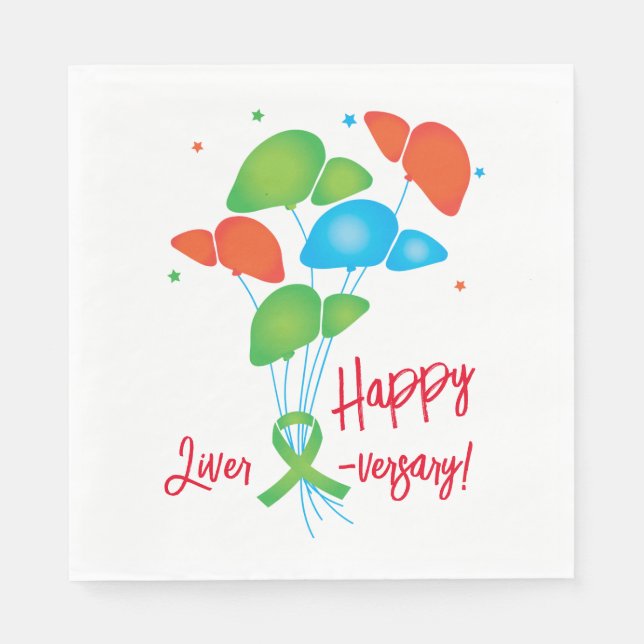 Happy Liver-versary Balloons Transplant Party Napkins (Front)