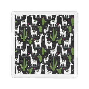 Happy Llama Pattern Acrylic Tray