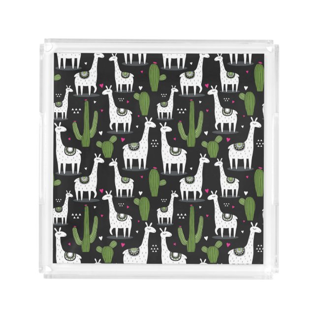 Happy Llama Pattern Acrylic Tray (Front)