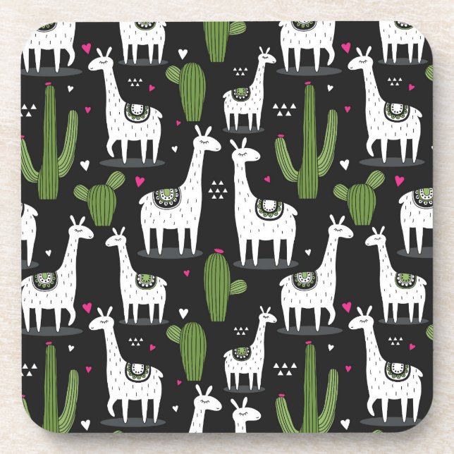 Happy Llama Pattern Beverage Coaster (Front)