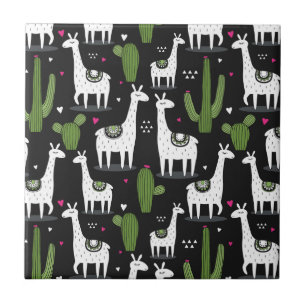 Happy Llama Pattern Ceramic Tile