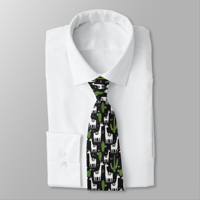 Happy Llama Pattern Neck Tie (Tied)