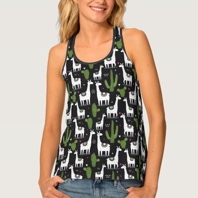 Happy Llama Pattern Tank Top (Front)