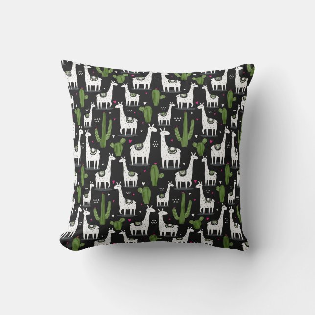 Happy Llama Pattern Throw Pillow (Front)