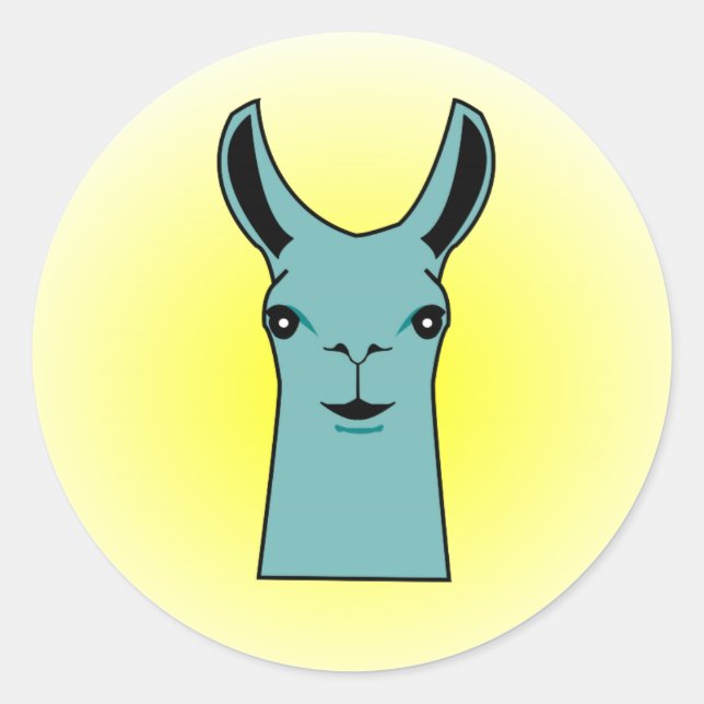 Happy Llama Teal Drawing Classic Round Sticker (Front)