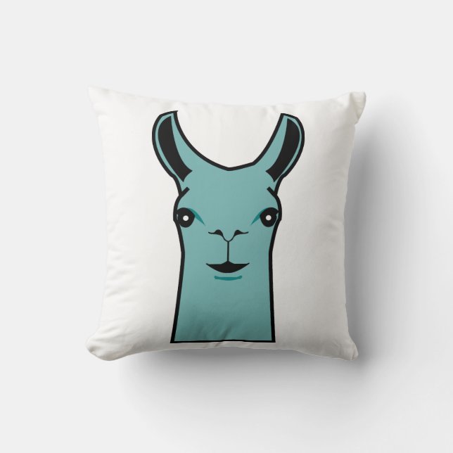 Happy Llama Teal Drawing Throw Pillow (Front)
