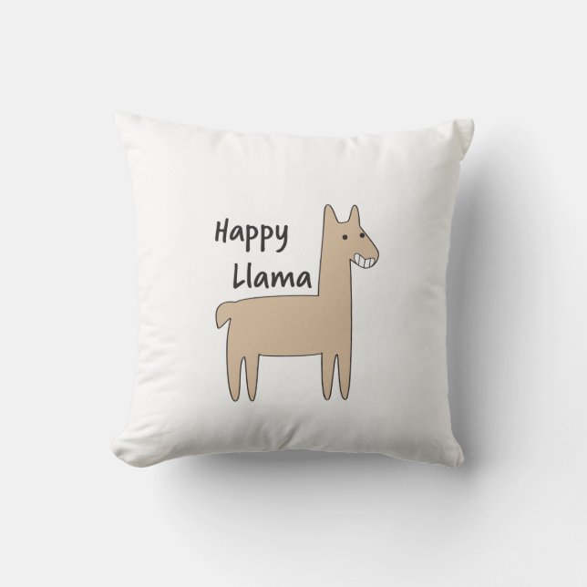 Happy Llama Throw Pillow (Front)