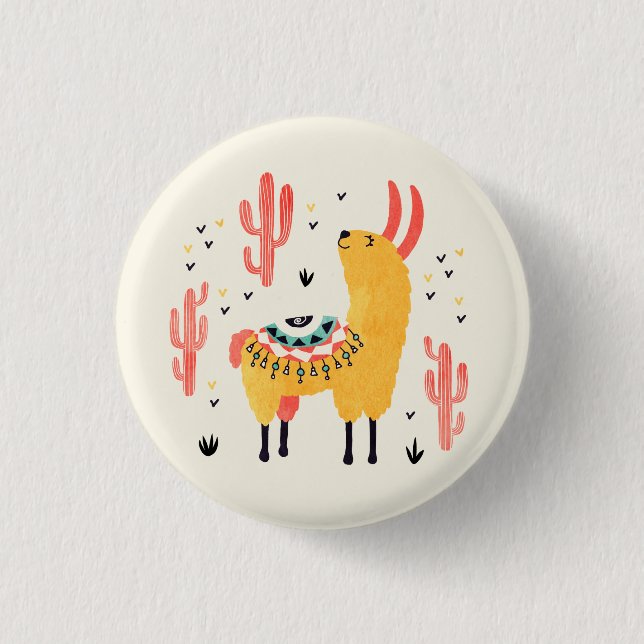 Happy llama with cactus button (Front)