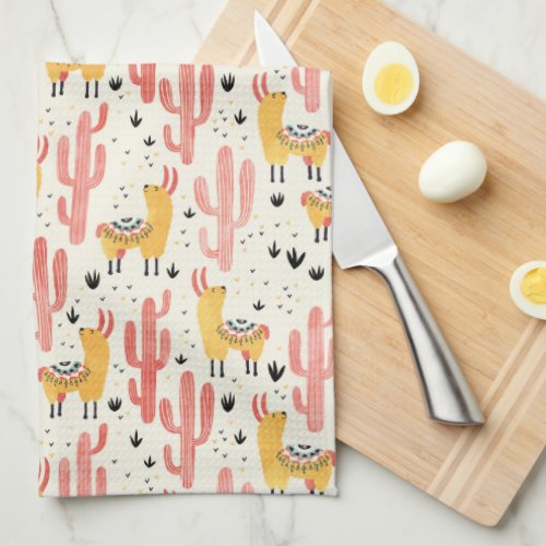 Happy llama with cactus kitchen towel