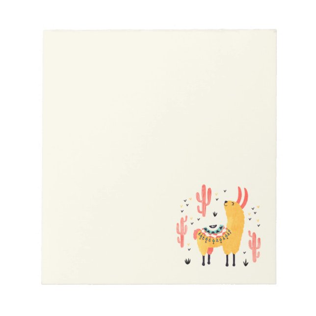 Happy llama with cactus notepad (Front)