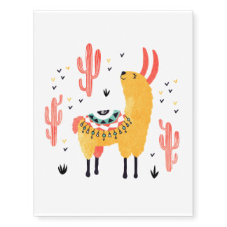 Happy llama with cactus temporary tattoos