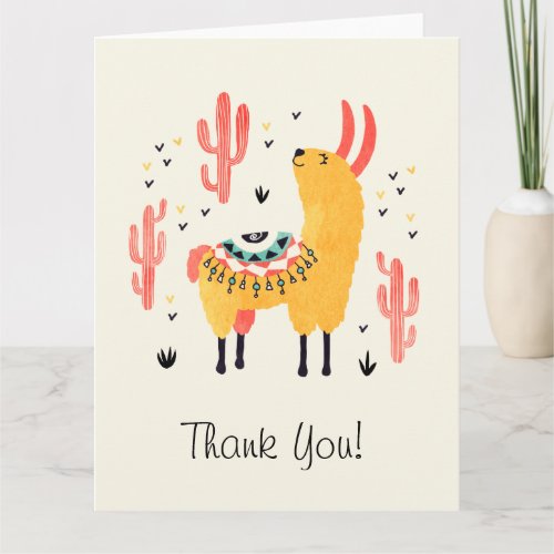 Happy llama with cactus thank you card