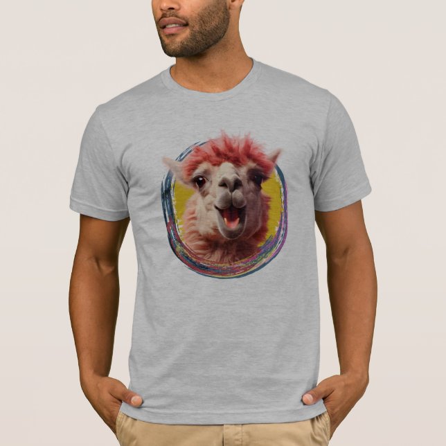 "Happy Llama with Colorful Background" T-Shirt (Front)
