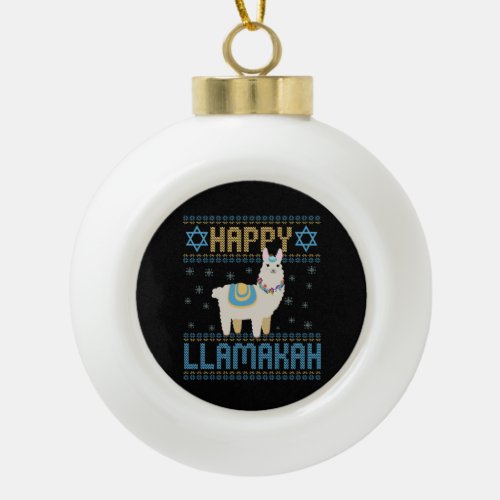 Happy LLamakah Funny Jewish Hanukkah LLama Gift Ceramic Ball Christmas Ornament