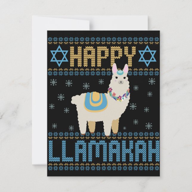 Happy LLamakah Funny Jewish Hanukkah LLama Gift Note Card (Front)