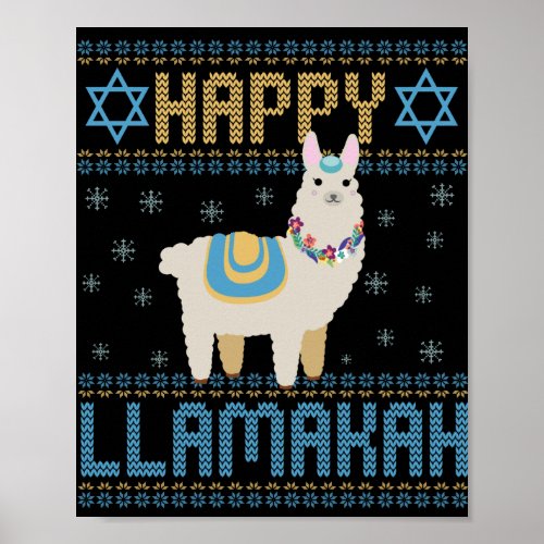 Happy LLamakah Funny Jewish Hanukkah LLama Gift Poster