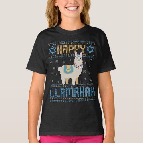 Happy LLamakah Funny Jewish Hanukkah LLama Gift T_Shirt