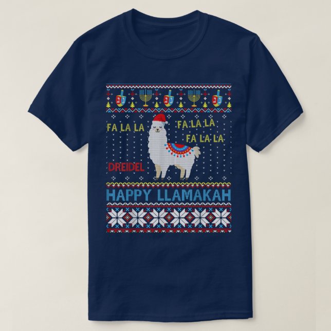 Happy Llamakah  Funny Ugly Hanukkah Llama Sweater  (Design Front)