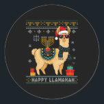 Happy Llamakah Funny Ugly Hanukkah Sweater Llama P Classic Round Sticker<br><div class="desc">Happy Llamakah Funny Ugly Hanukkah Sweater Llama Pajamas</div>