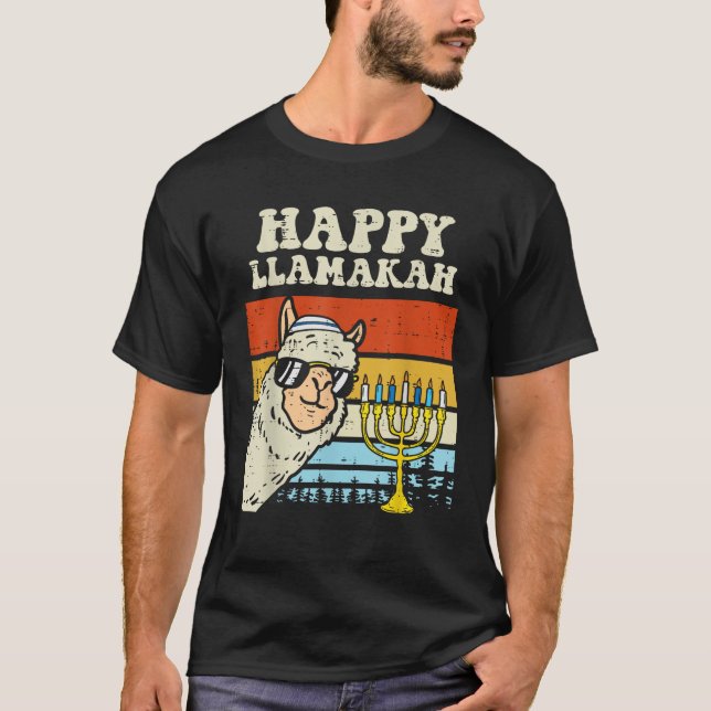 Happy Llamakah Jewish Llama Funny Hanukkah Pajamas T-Shirt (Front)