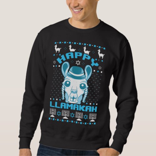 Happy Llamakah Jewish Llama Hanukkah Ugly Christma Sweatshirt
