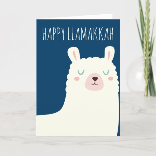 Happy Llamakkah Blue Hanukkah Llama Cute Holiday Card