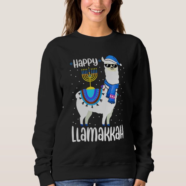 Happy Llamakkah Cute Jewish Llama Sunglasses Hanuk Sweatshirt (Front)
