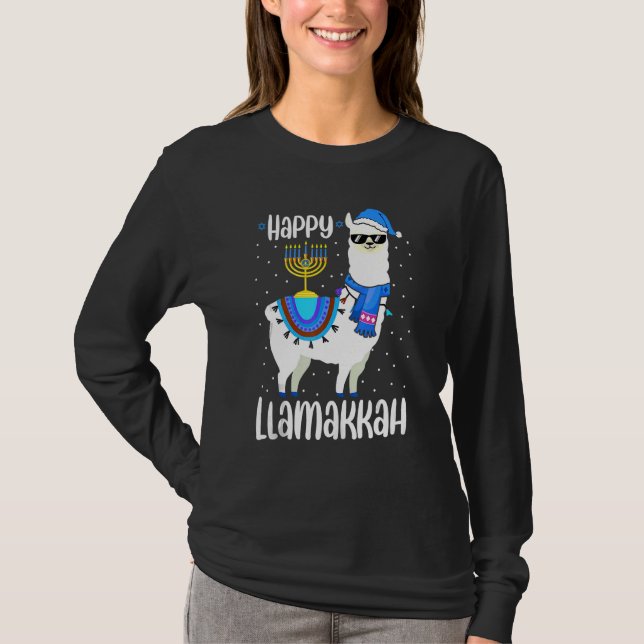 Happy Llamakkah Cute Jewish Llama Sunglasses Hanuk T-Shirt (Front)