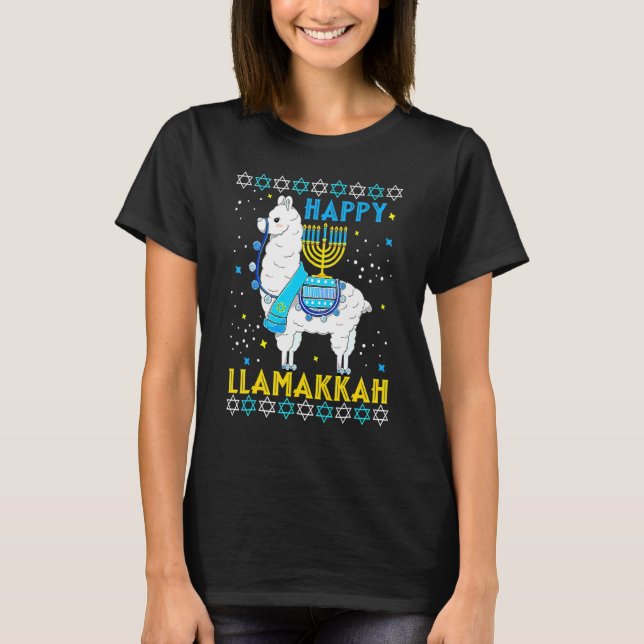 Happy Llamakkah Cute Jewish Llama Sunglasses Hanuk T-Shirt (Front)