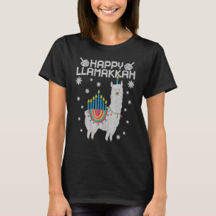 Happy Llamakkah Cute Llama Menorah Ugly Hanukkah S T-Shirt