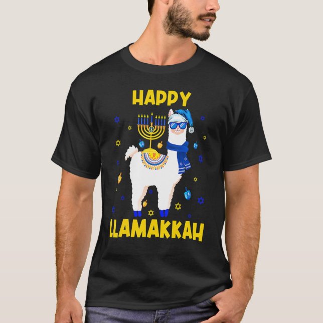 Happy Llamakkah Hanukkah Chanukah Llama Alpaca Sun T-Shirt (Front)