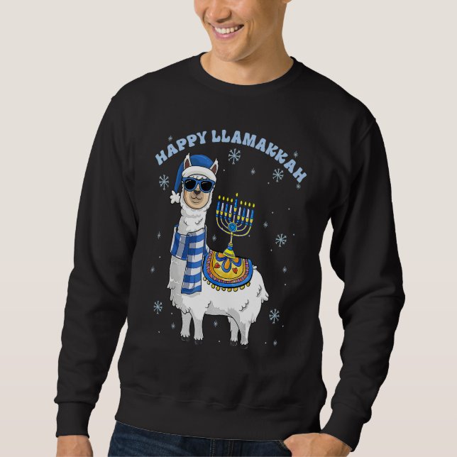 Happy Llamakkah Hanukkah Llama Chanukah Alpaca Gir Sweatshirt (Front)