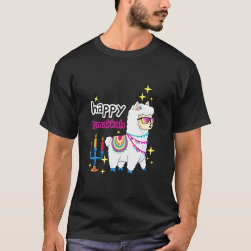 Happy Llamakkah Llama Candles Alpaca Menorah Jewis T_Shirt