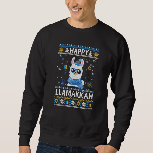 Happy Llamakkah Llama Ugly Hanukkah Ugly Sweater   (Front)