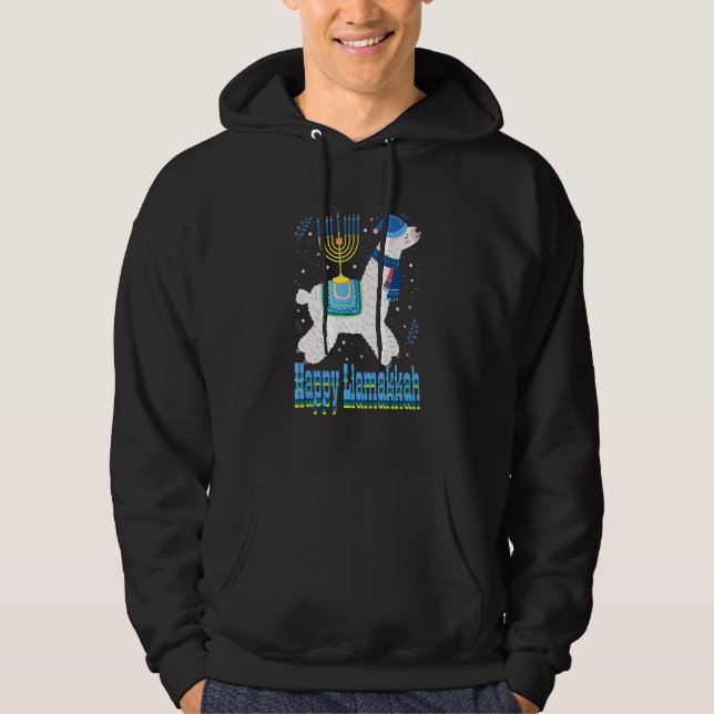 Happy Llamakkah Menorah Hanukkah Llama Cute Alpaca Hoodie (Front)