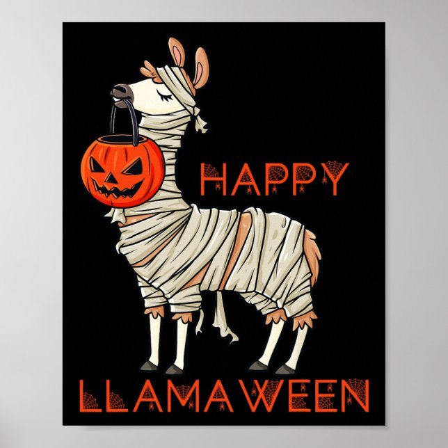 Happy Llamaween Fun Halloween Llama Girls Boys Kid Poster (Front)