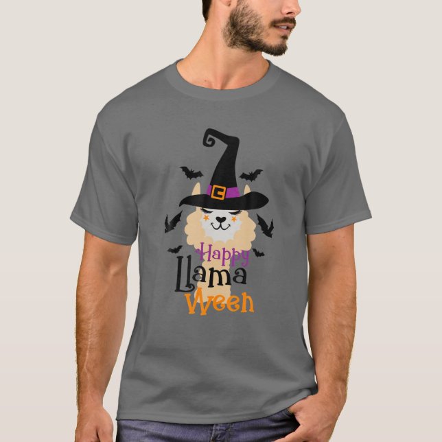 Happy Llamaween Funny Llama Halloween Vibes T-Shirt (Front)